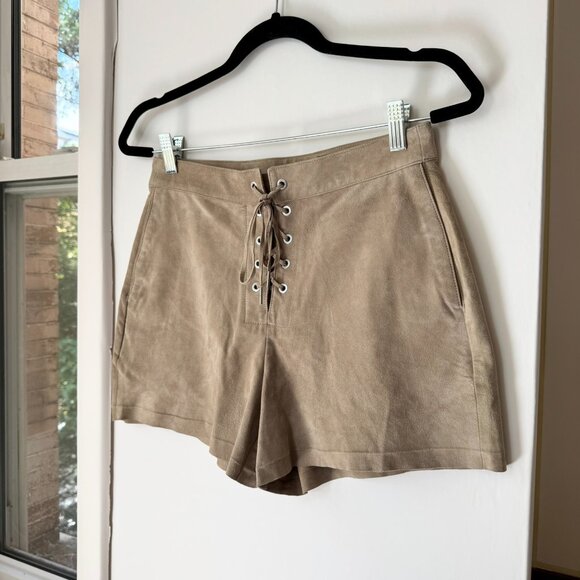 Rag & Bone Suede Mini Shorts Lace Up Front in Tan Brown 27 - Picture 7 of 9